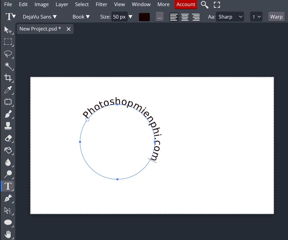 Tạo chữ theo đường cong trong Photoshop online
